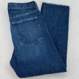 Gap High Rise Cheeky Straight Jeans Medium Wash Raw Hem 12/31R